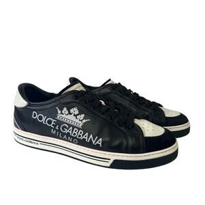 DG Dolce & Gabbana Roma Low Top Sneakers size US 11 Black Leather Milano Crown